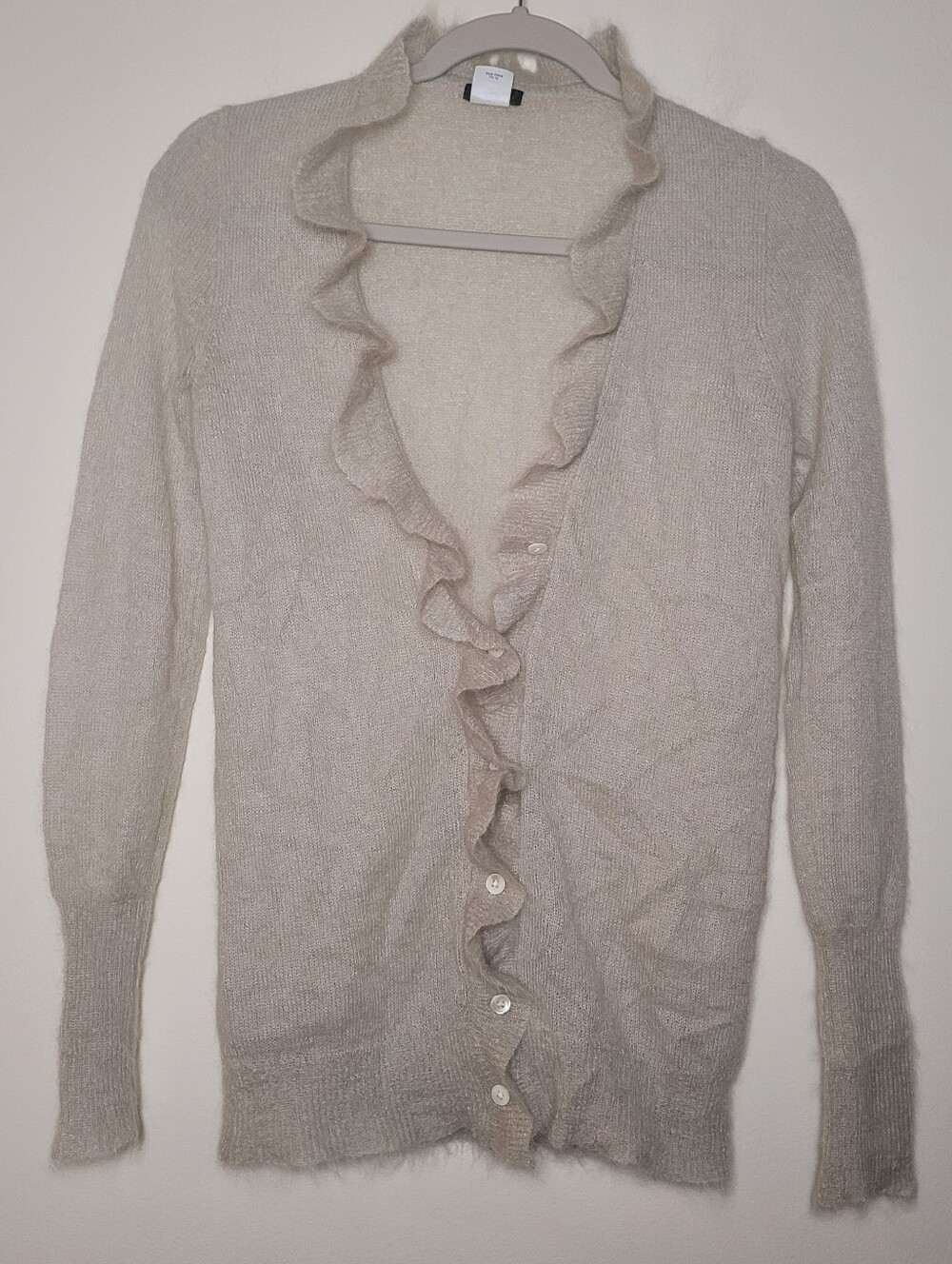 J.Crew Women Cardigan Sweater Small Mohair Wool Ruffle Collared Long Sleeve